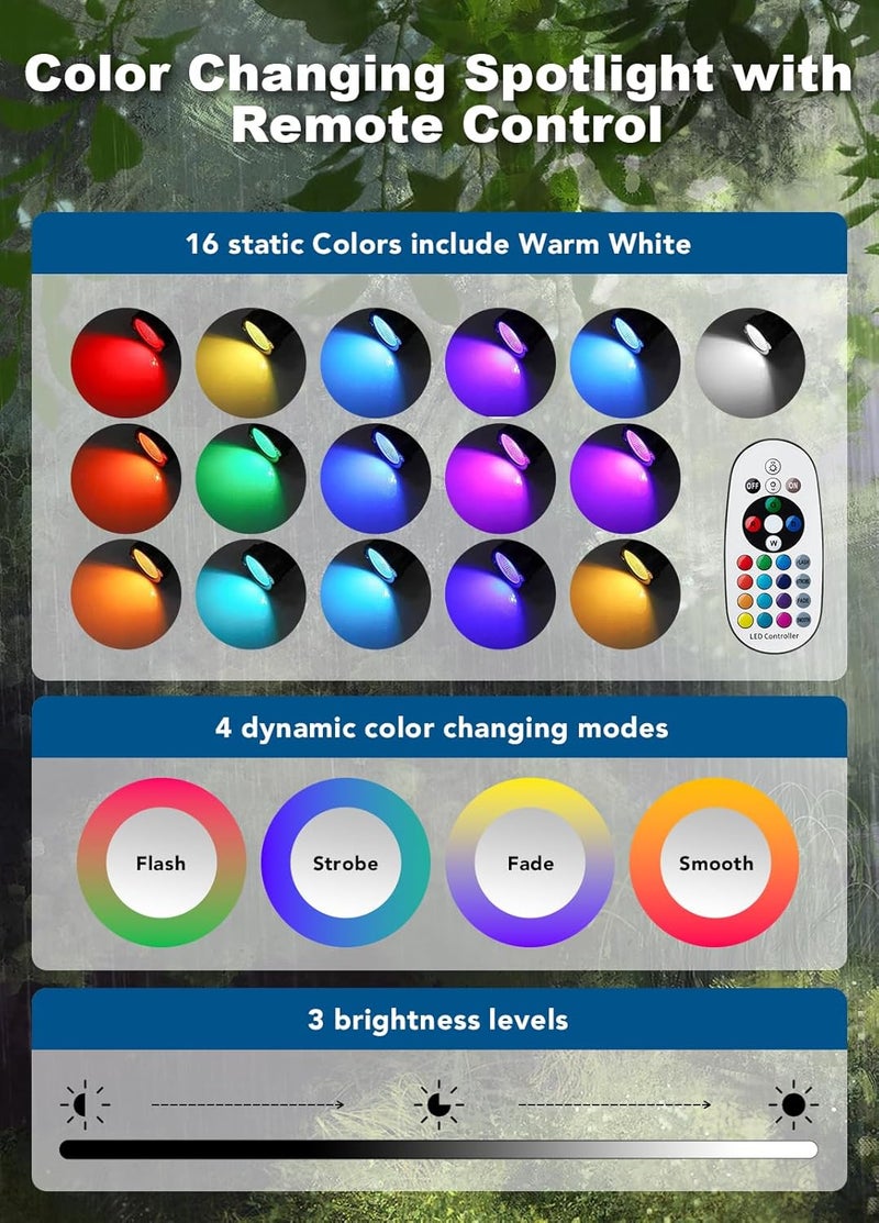 YDS Christmas Spotlights Outdoor, 12W RGBW Halloween Spot Lights with Remote, 120V Plug-in Color Changing LED Landscape Lighting with IP65 Waterproof for Yard Garden Tree Decor, 2 Pack - Image 3